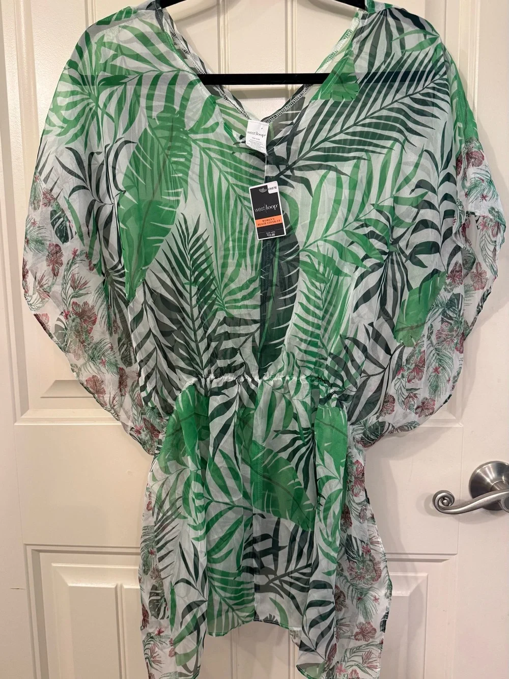 west loop Green and White Tropical Leaf Cover-Up